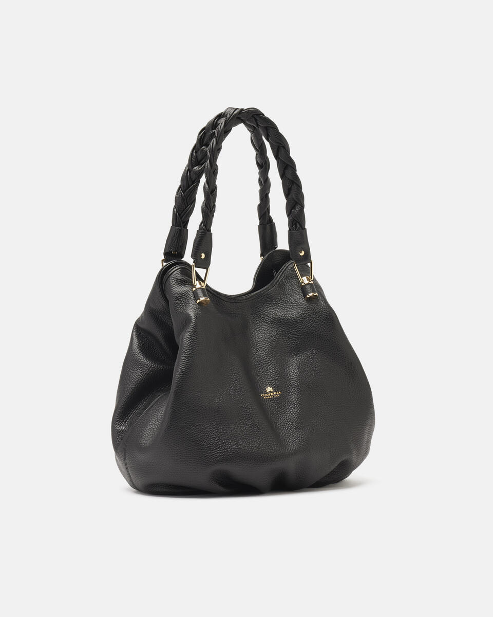 Borsa a Spallacon Doppio Manico Intrecciato Nero  - Shopping - Borse Donna - Borse - Cuoieria Fiorentina
