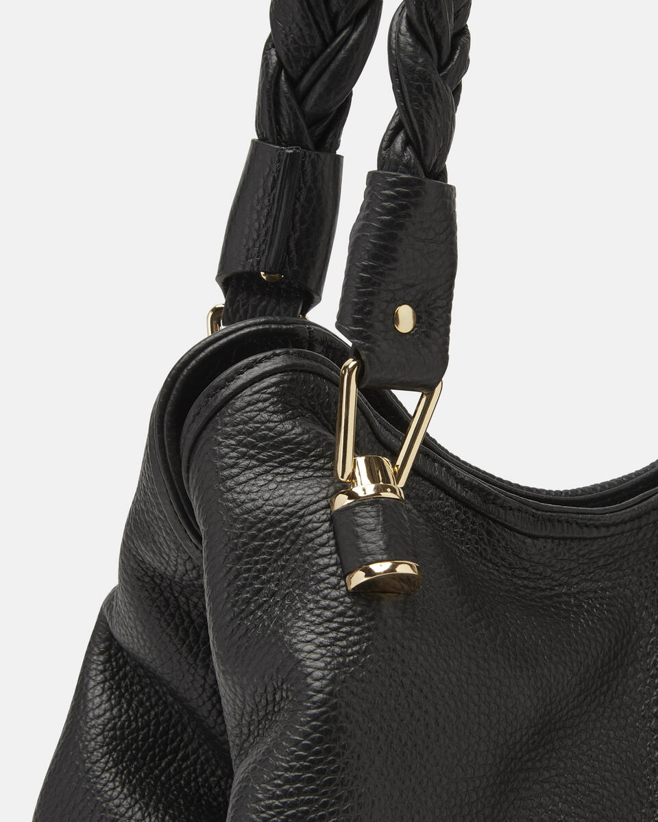Borsa a Spallacon Doppio Manico Intrecciato Nero  - Shopping - Borse Donna - Borse - Cuoieria Fiorentina