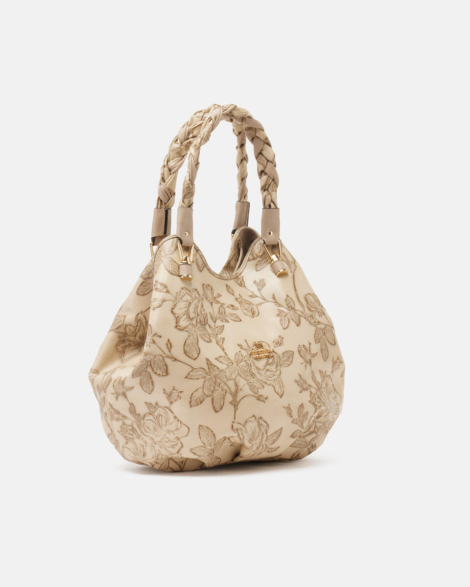Mimì Borsa a spalla con doppiomanico intrecciato Taupe  - Borse A Spalla - Borse Donna - Borse - Cuoieria Fiorentina