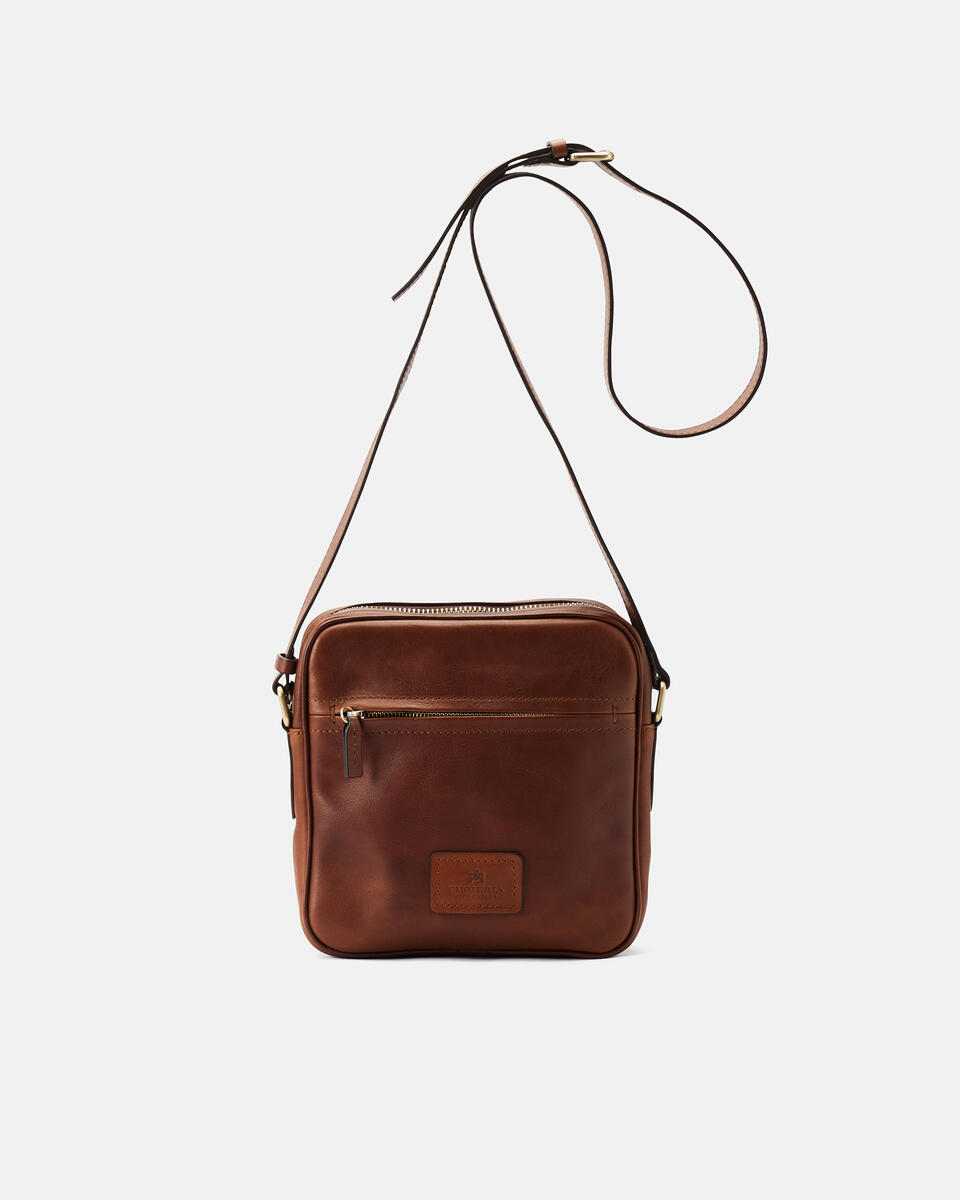 Tracolla con Zip Frontale Marrone  - Tracolla - Borse Uomo - Borse - Cuoieria Fiorentina