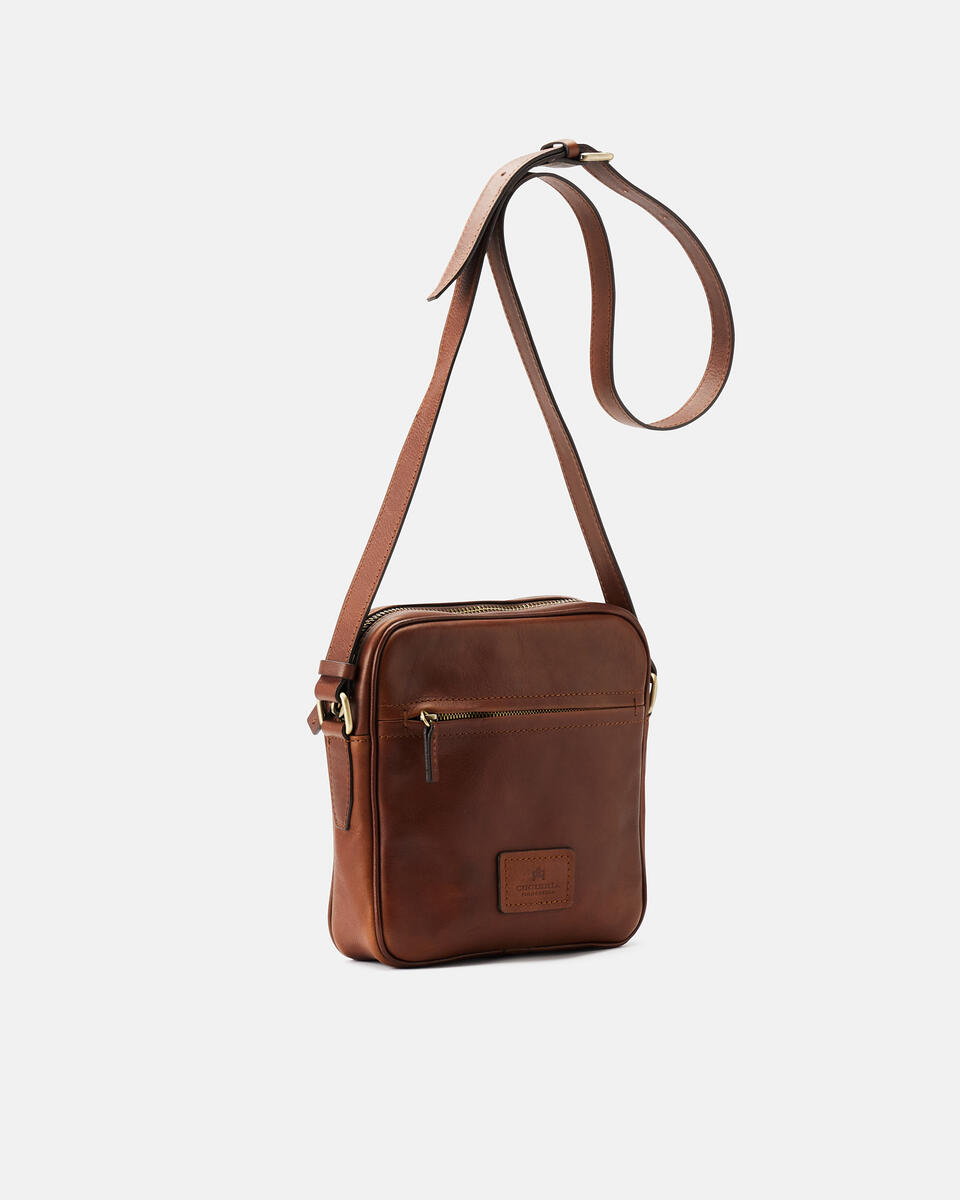 Tracolla con Zip Frontale Marrone  - Tracolla - Borse Uomo - Borse - Cuoieria Fiorentina