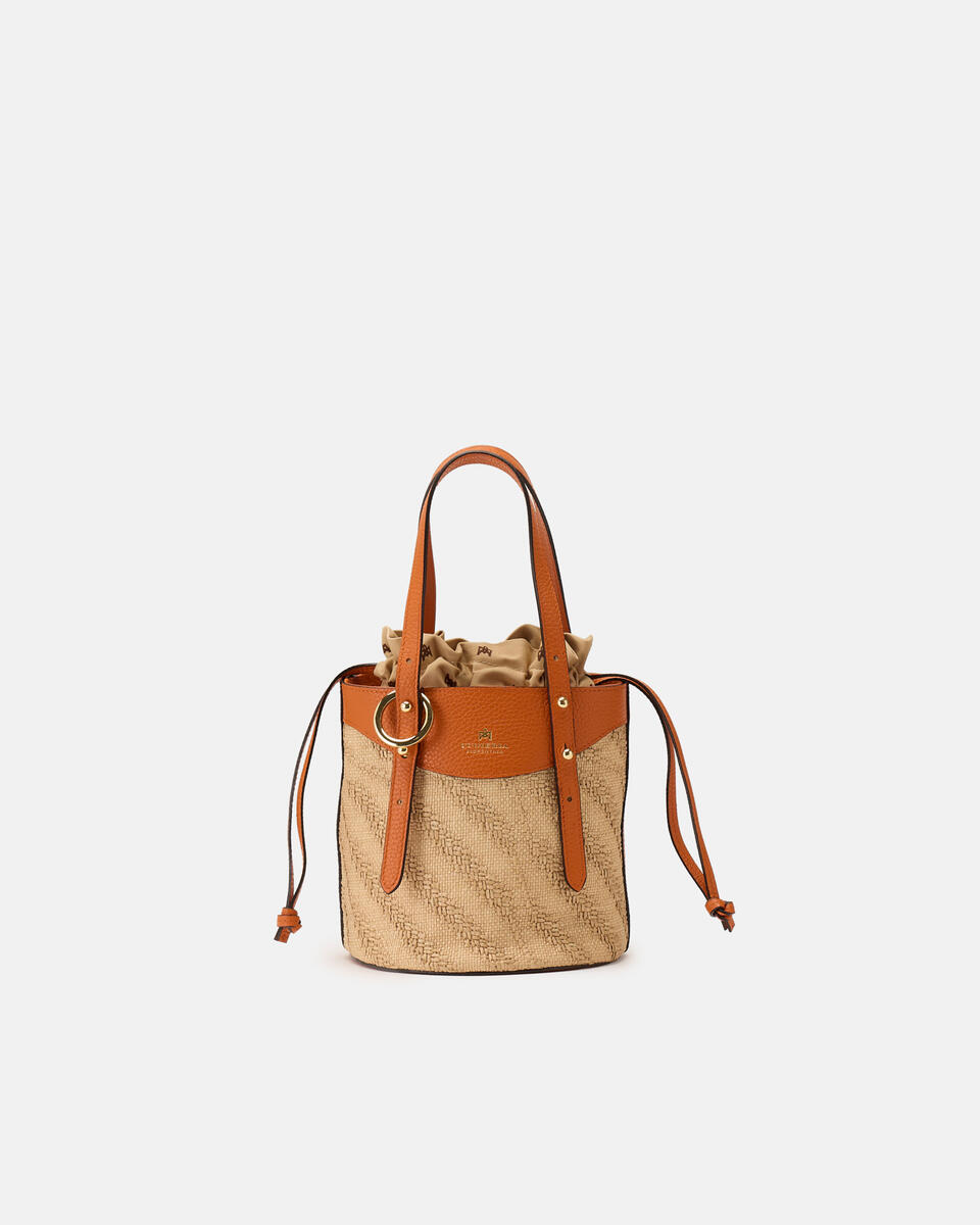 Amber bucket rafia e pelle Arancio  - Secchiello - Borse Donna - Borse - Cuoieria Fiorentina