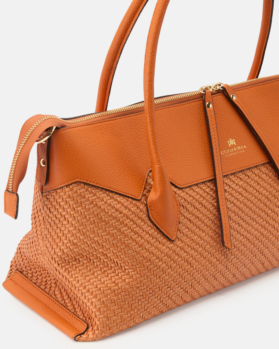 Holly large tote rafia e pelle Arancio  - Shopping - Borse Donna - Borse - Cuoieria Fiorentina