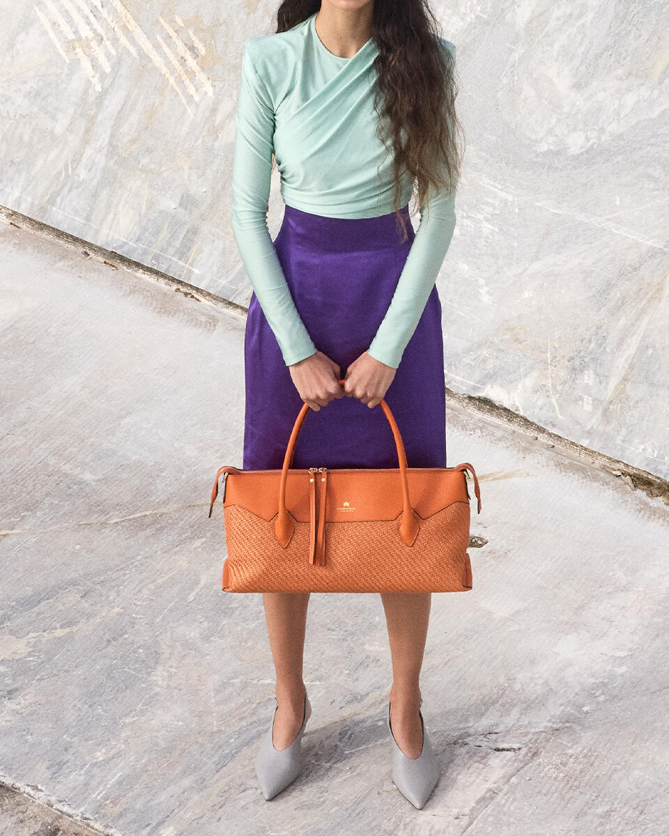 Holly large tote rafia e pelle Arancio  - Shopping - Borse Donna - Borse - Cuoieria Fiorentina