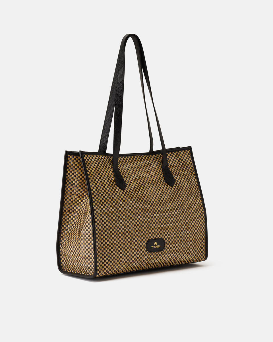 Dora shopping rafia bicolore e pelle Nero  - Shopping - Borse Donna - Borse - Cuoieria Fiorentina