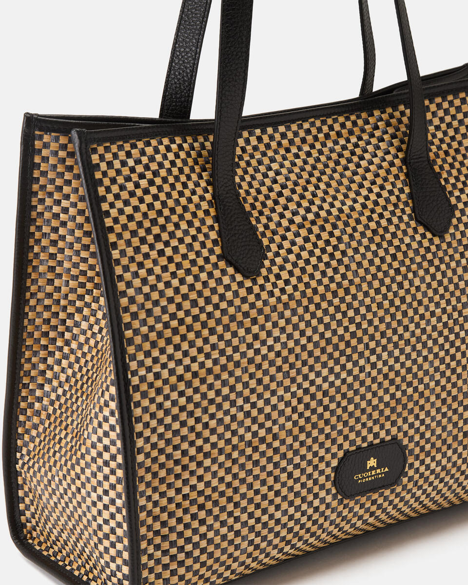 Dora shopping rafia bicolore e pelle Nero  - Shopping - Borse Donna - Borse - Cuoieria Fiorentina