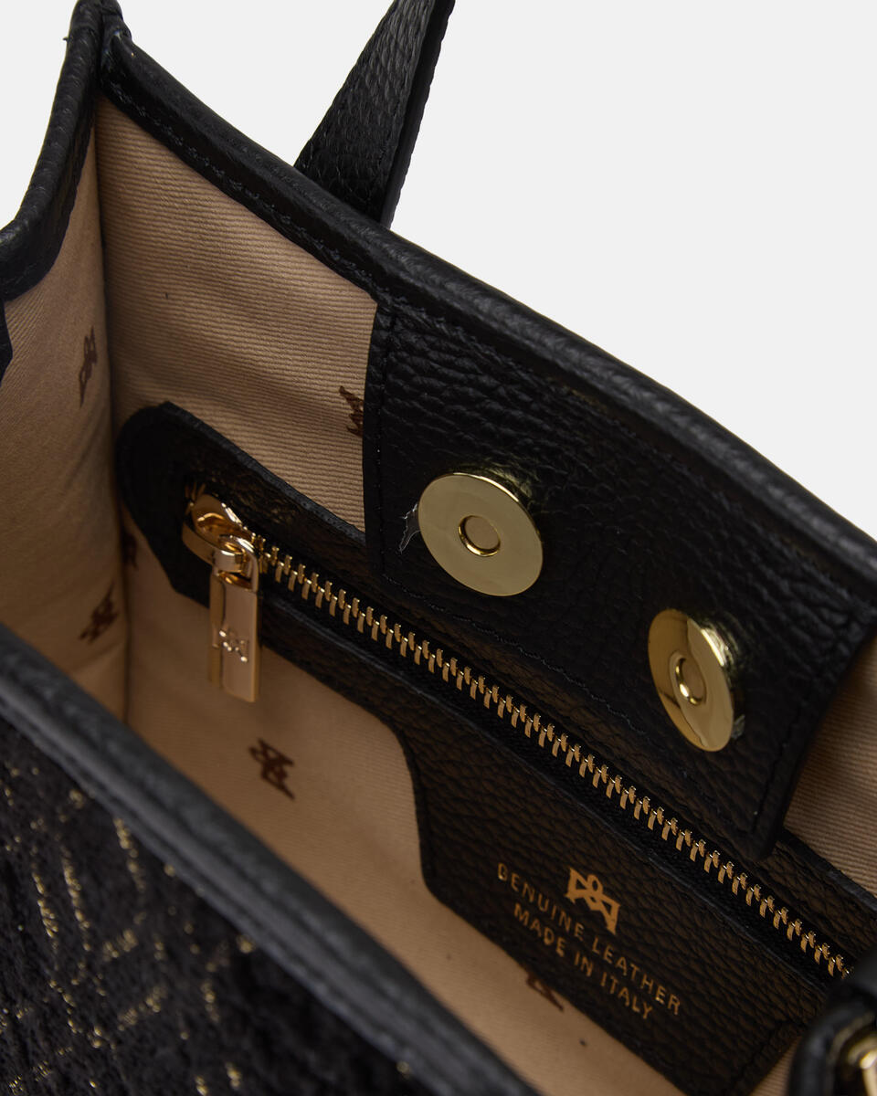 Dora small tote in Tessuto Jacquard Black  - Cuoieria Fiorentina