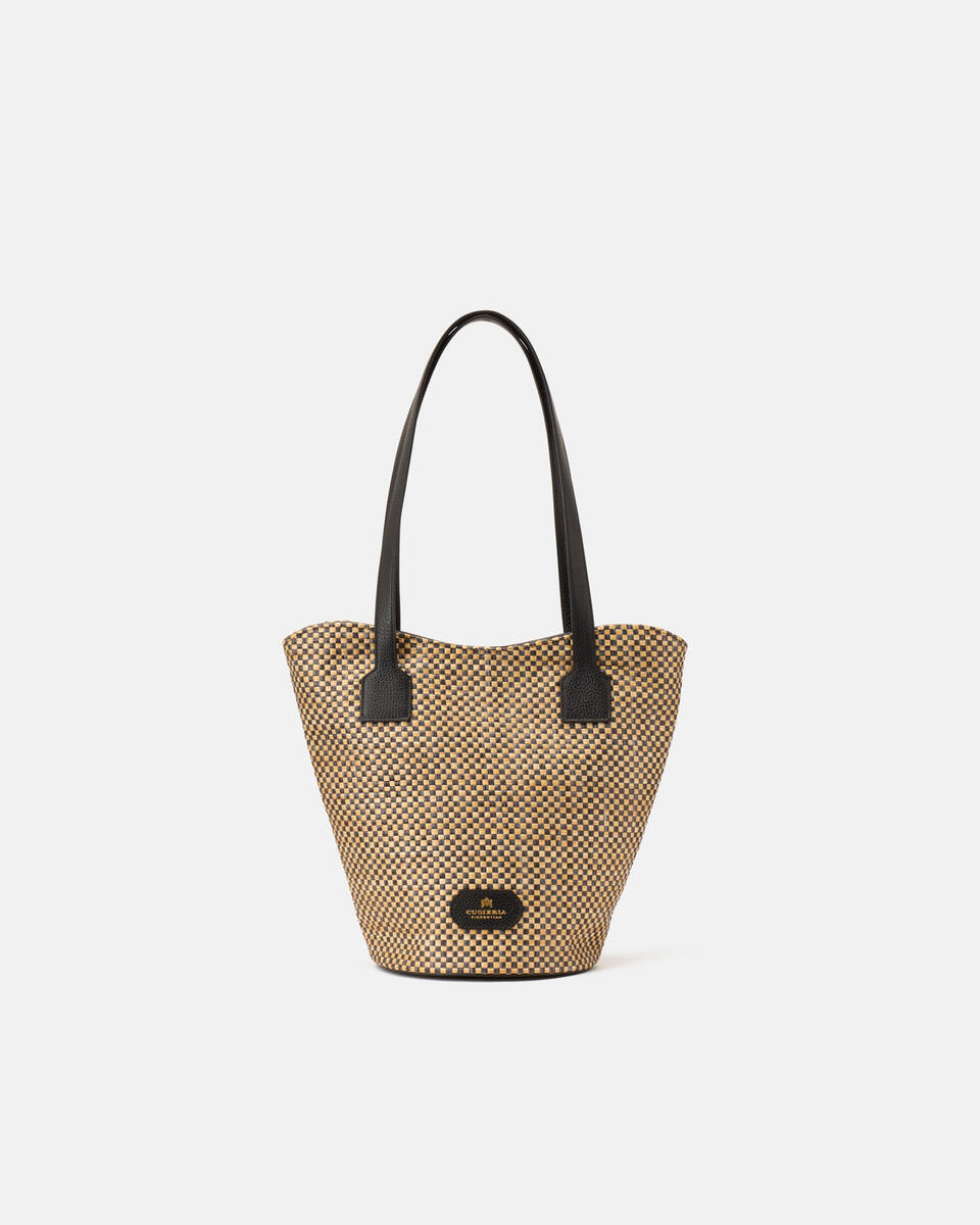 Twin shopping rafia bicolore e pelle Nero  - Shopping - Borse Donna - Borse - Cuoieria Fiorentina