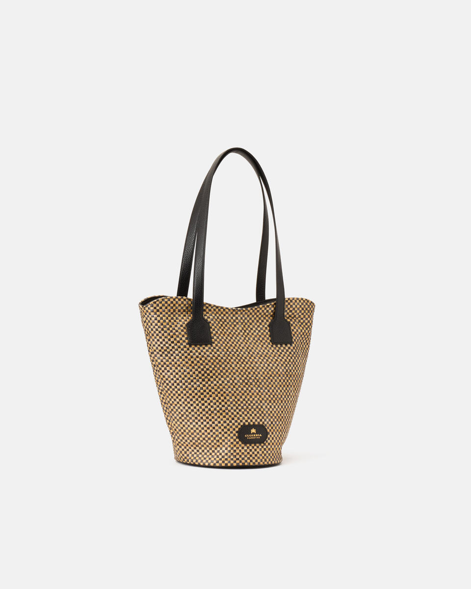 Twin shopping rafia bicolore e pelle Nero  - Shopping - Borse Donna - Borse - Cuoieria Fiorentina