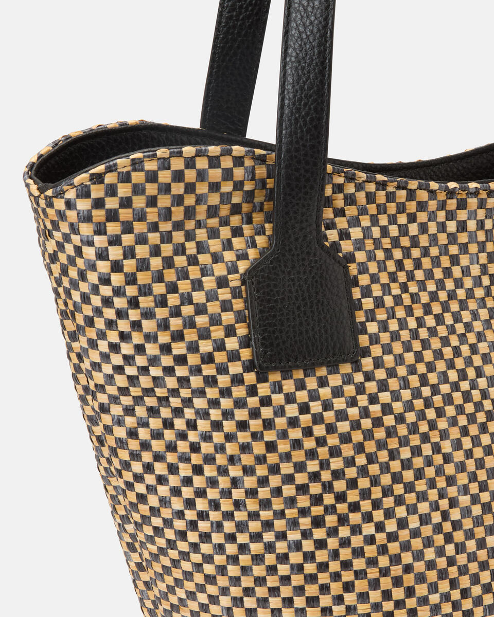 Twin shopping rafia bicolore e pelle Nero  - Shopping - Borse Donna - Borse - Cuoieria Fiorentina