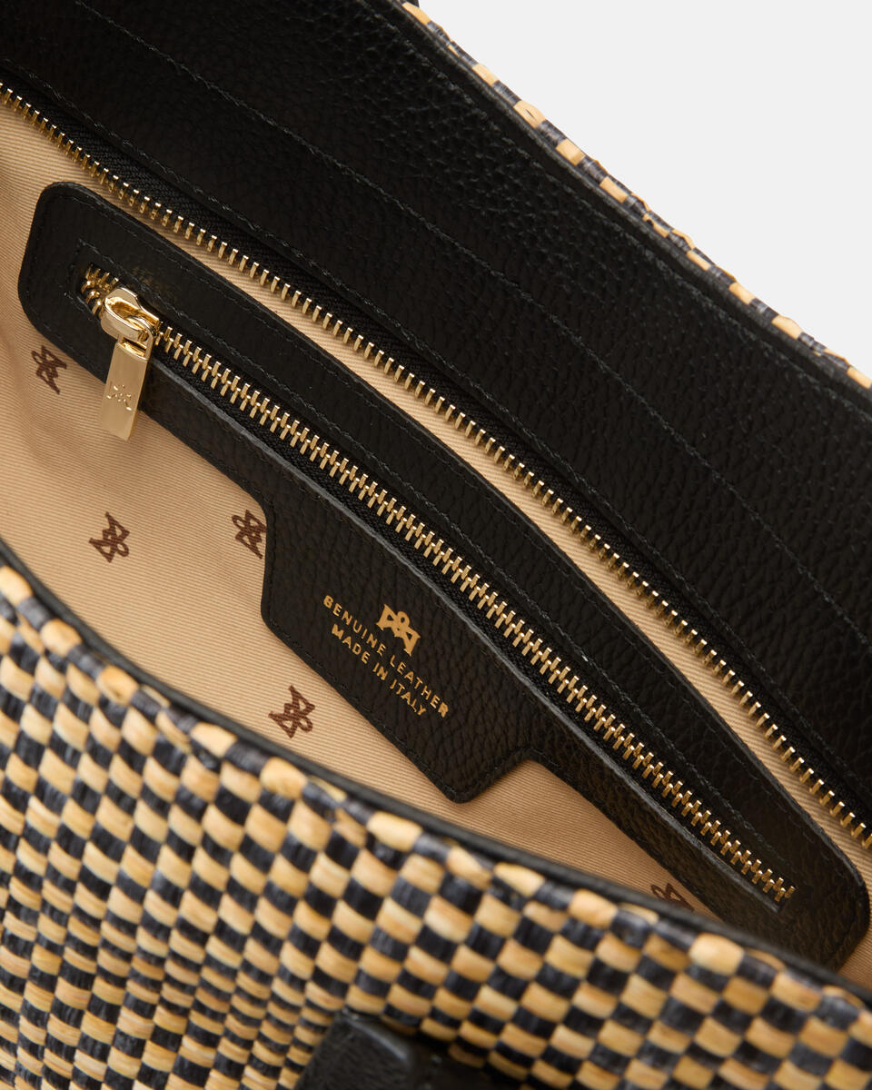 Twin shopping rafia bicolore e pelle Nero  - Shopping - Borse Donna - Borse - Cuoieria Fiorentina