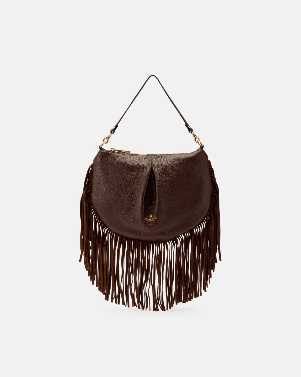 Emma Folk Mini Pouch Cioccolato  - Borse A Spalla - Borse Donna - Borse - Cuoieria Fiorentina