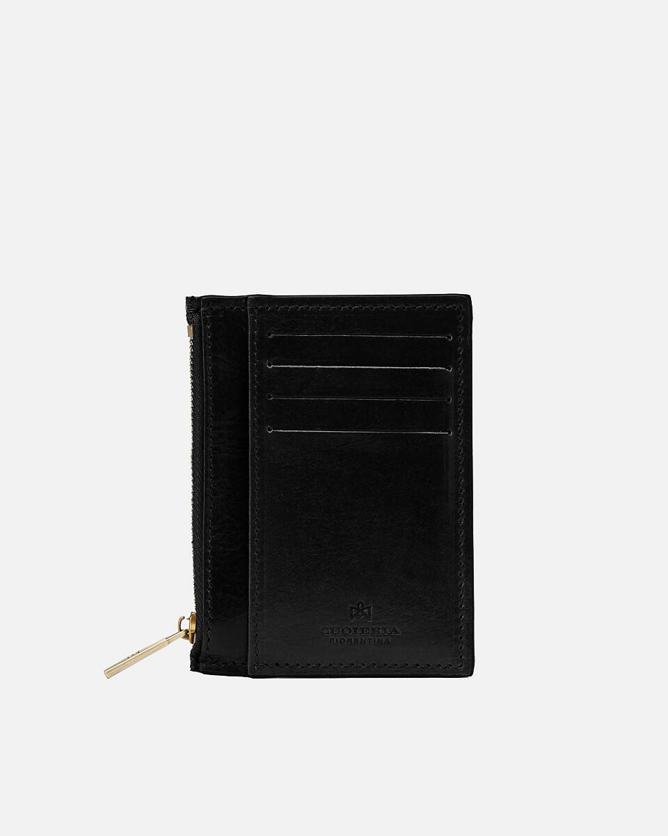 Portatessere con zip in cuoio Nero  - Portafogli Donna - Portafogli Donna - Portafogli - Cuoieria Fiorentina