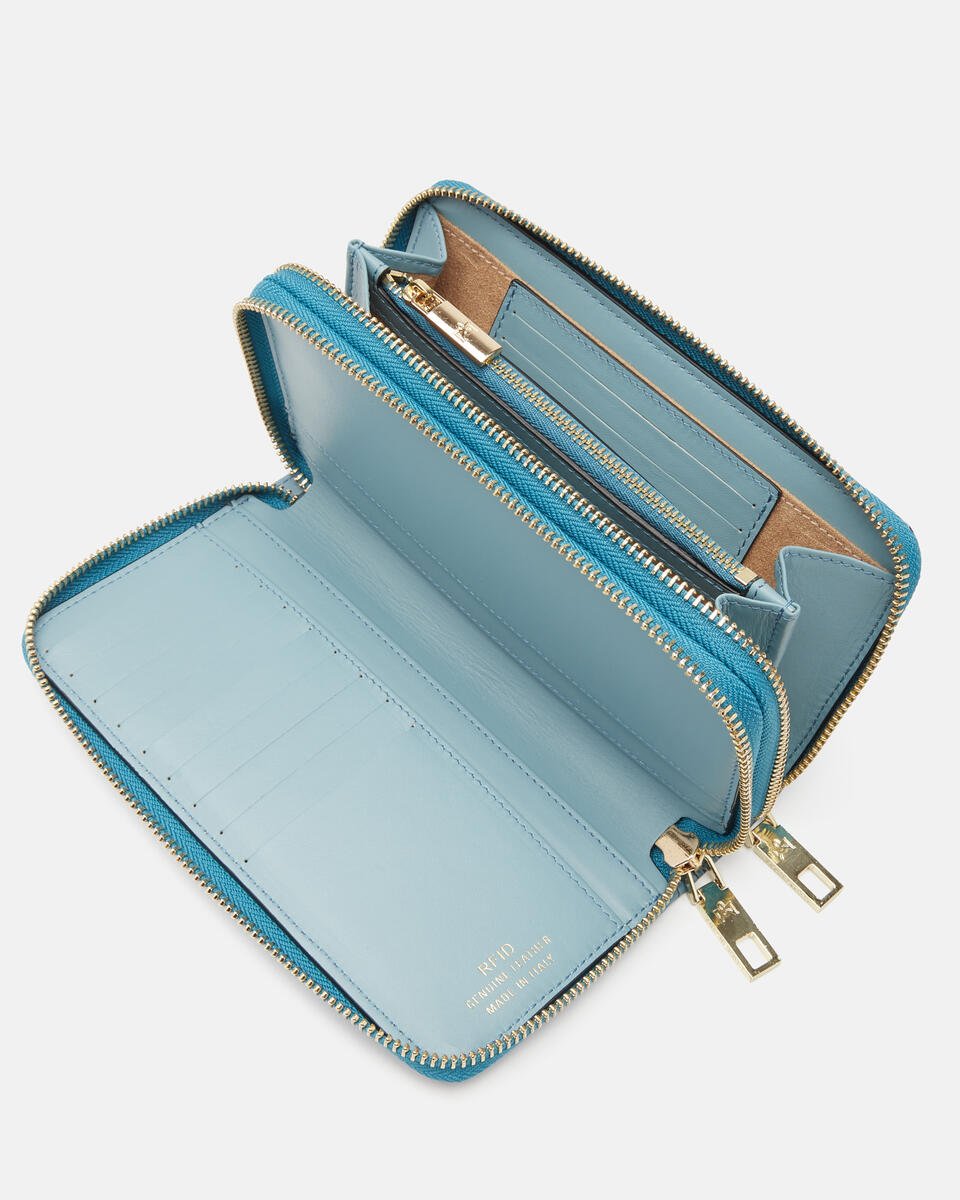 Double zip around wallet Light blue  - Women's Wallets - Women's Wallets - Wallets - Cuoieria Fiorentina