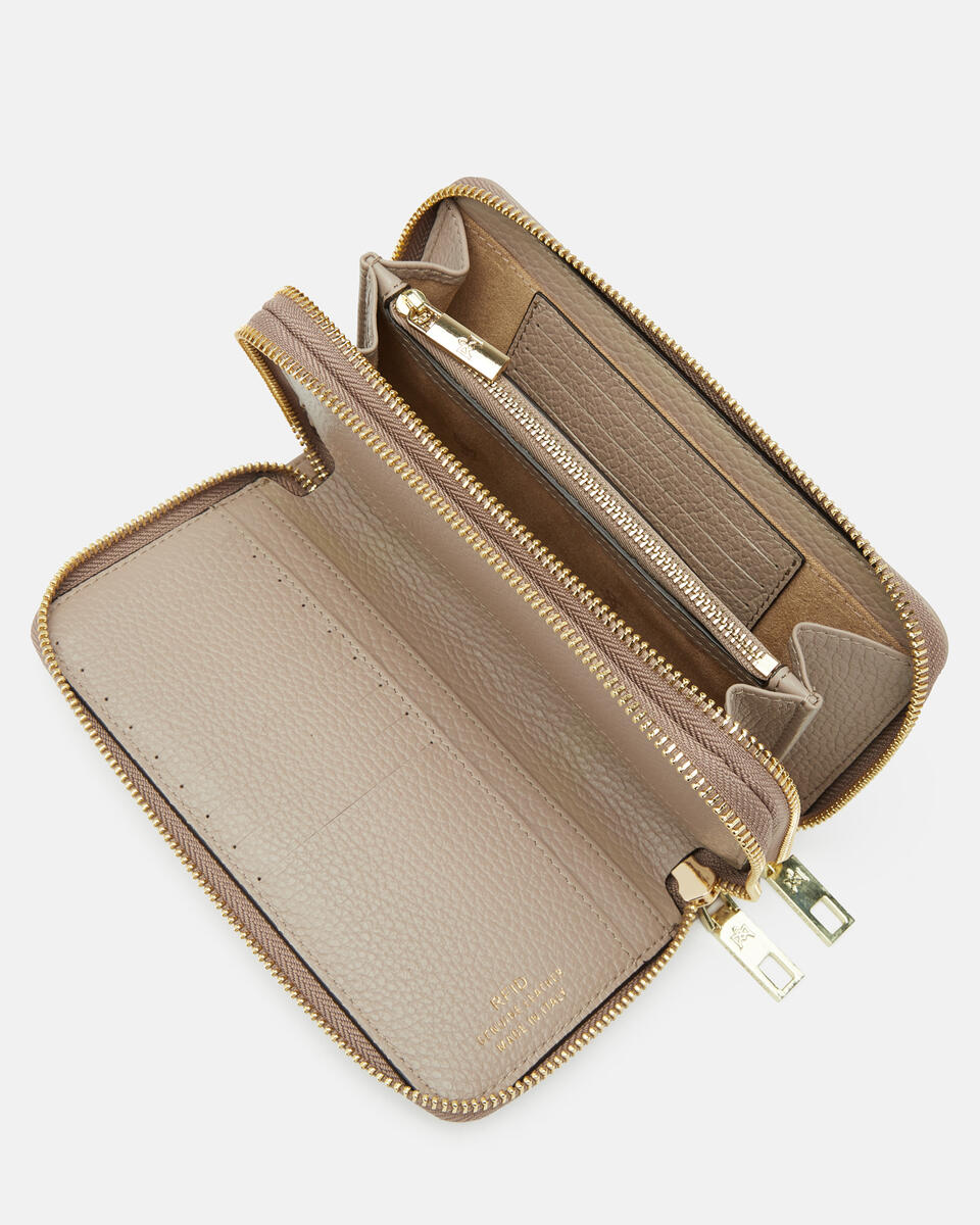 Portafoglio doppio zip around Mimì Taupe  - Portafogli Donna - Portafogli Donna - Portafogli - Cuoieria Fiorentina